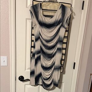NWT Stylish Black and Gray Draped Midi Dress